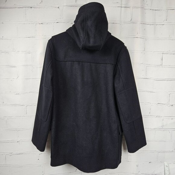 Gap Wool Blend Hooded Duffle Pea Coat Womens M Navy Black Winter Heavy Warm - Picture 15 of 16